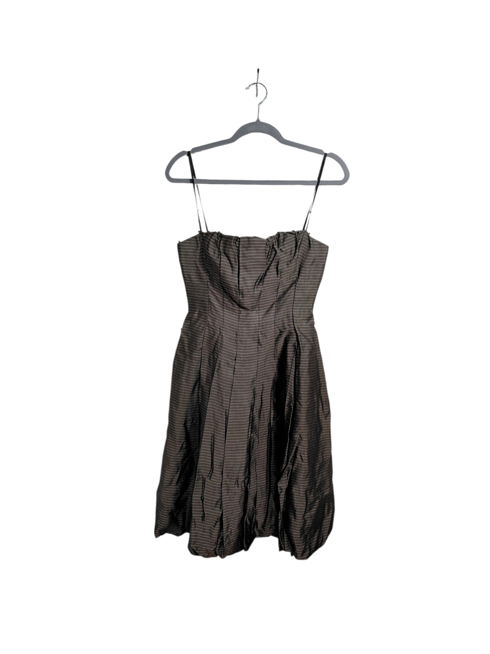 BCBGMaxAzria Strapless Bubble-Hem Dress in Charcoal Stripe